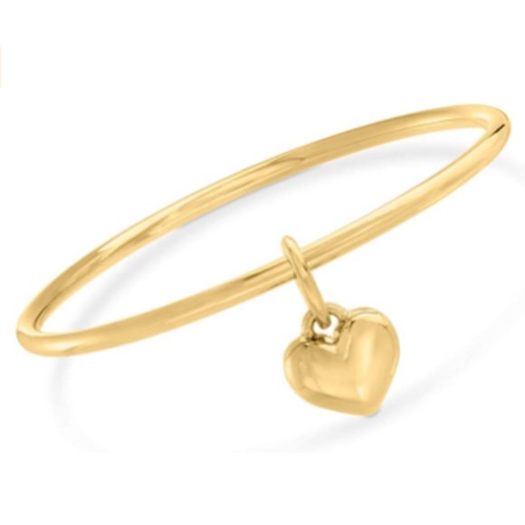 Ross-Simons Italian Andiamo 14kt Yellow Gold Over Resin Heart Charm Bangle - Picture 3 of 5